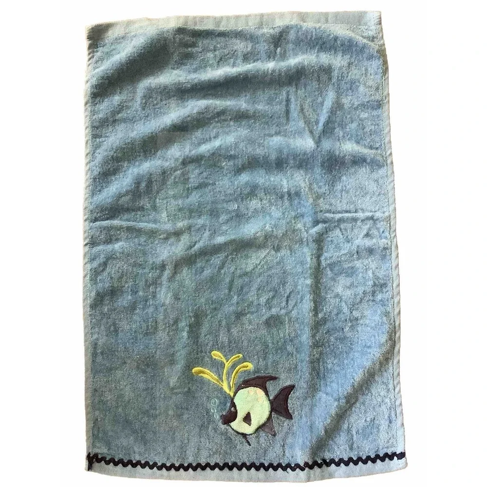 Embroidered Fish Bubble Beach Hand‎ Towel 100% Cotton 16x24
